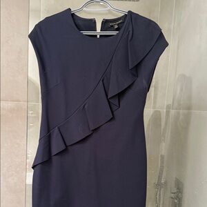 Banana Republic Navy Ruffle Sheath Midi Dress